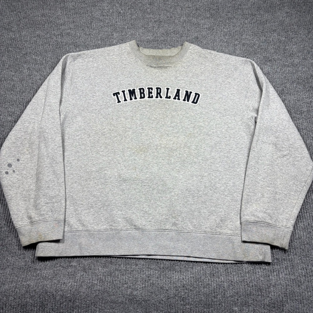 Vintage Timberland Sweatshirt Men's XL Gray Spellout Logo Long Sleeve Streetwear